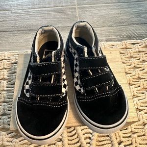 Vans Black & White Checker Board Skater Sneakers Shoes with Velcro toddler 7